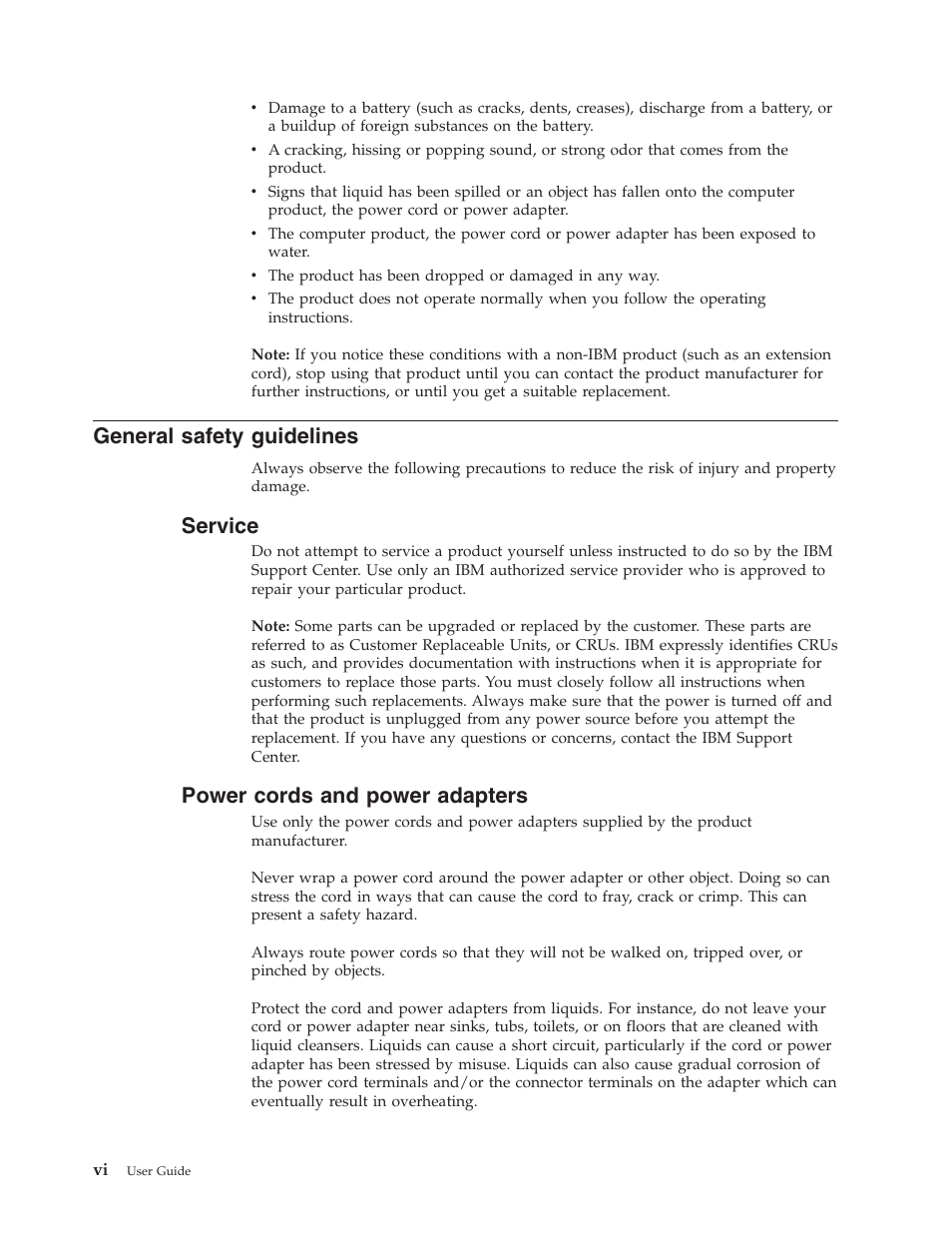 General safety guidelines, Service, Power cords and power adapters | General, Safety, Guidelines, Power, Cords, Adapters | IBM THINKCENTRE 8086 User Manual | Page 8 / 64