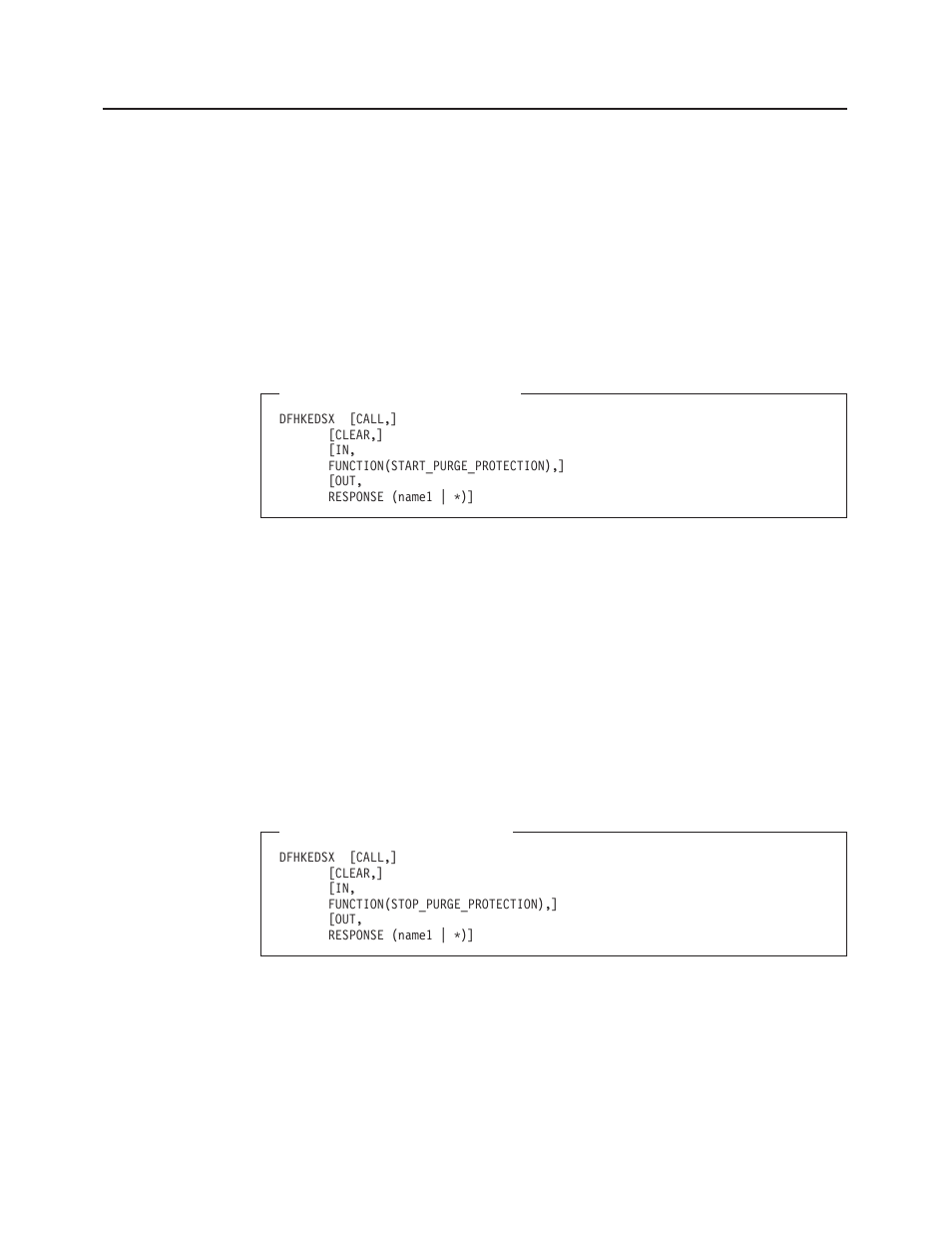 Kernel domain functions, The start_purge_protection, The stop_purge_protection function | Response values for start_purge_protection, Response values for stop_purge_protection | IBM SC33-1683-02 User Manual | Page 352 / 875