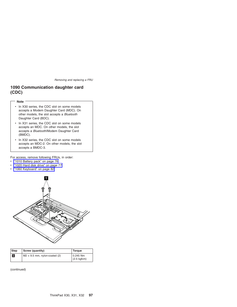 1090 communication daughter card (cdc), Communication, Daughter | Card, Cdc) | IBM X32 User Manual | Page 101 / 196