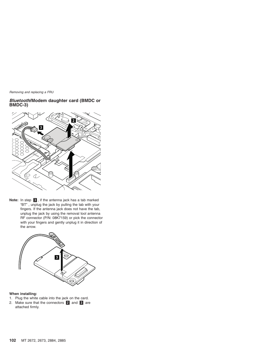 Bluetooth/modem daughter card (bmdc or bmdc-3), Bluetooth /modem, Daughter | Card, Bmdc, Bmdc-3) | IBM X32 User Manual | Page 106 / 196