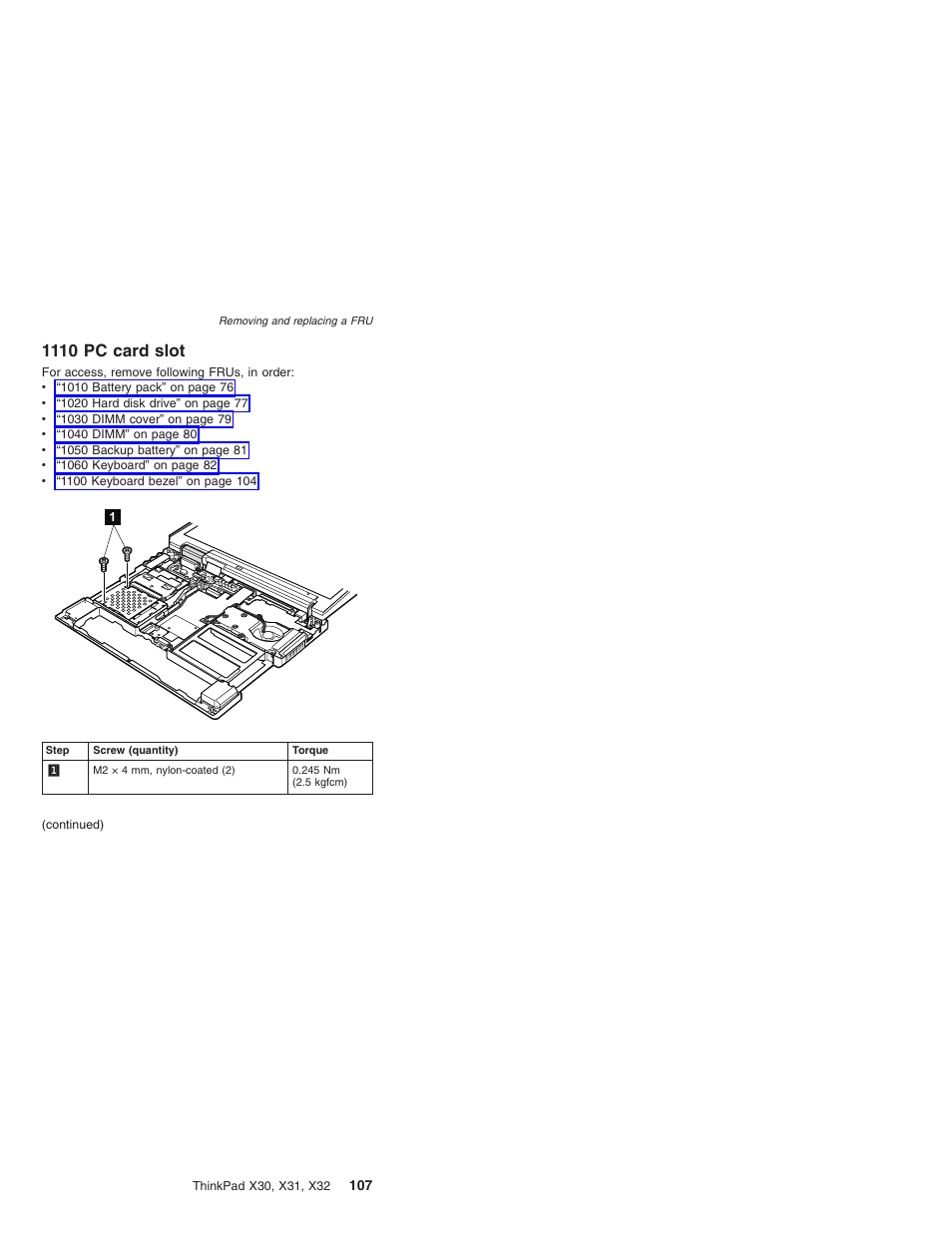 1110 pc card slot, Card, Slot | IBM X32 User Manual | Page 111 / 196