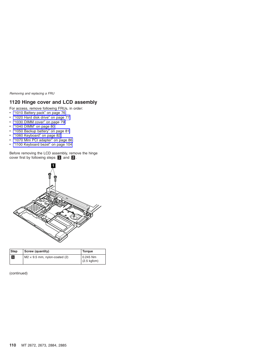 1120 hinge cover and lcd assembly, Hinge, Cover | Assembly | IBM X32 User Manual | Page 114 / 196