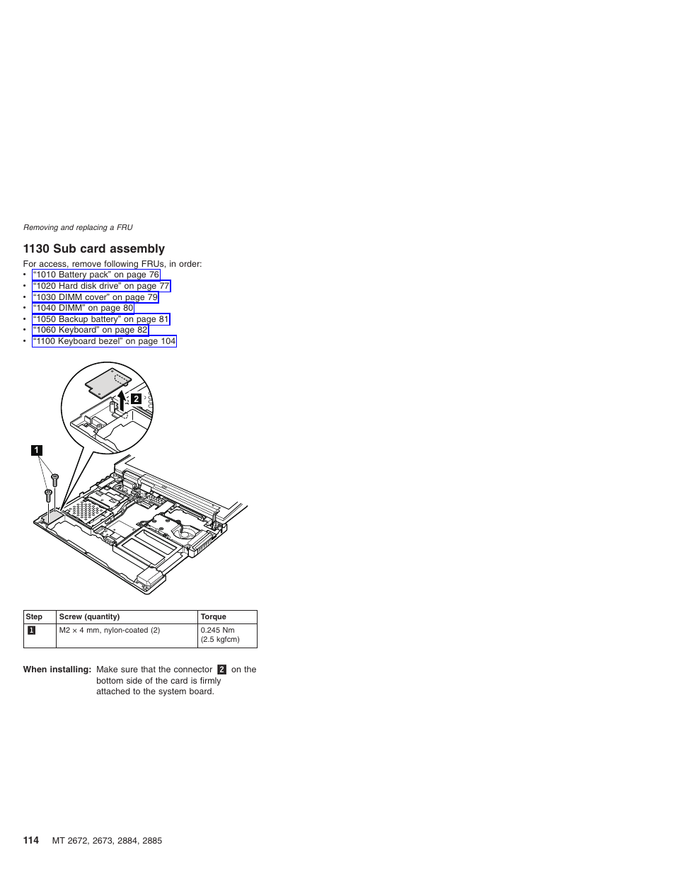 1130 sub card assembly, Card, Assembly | IBM X32 User Manual | Page 118 / 196