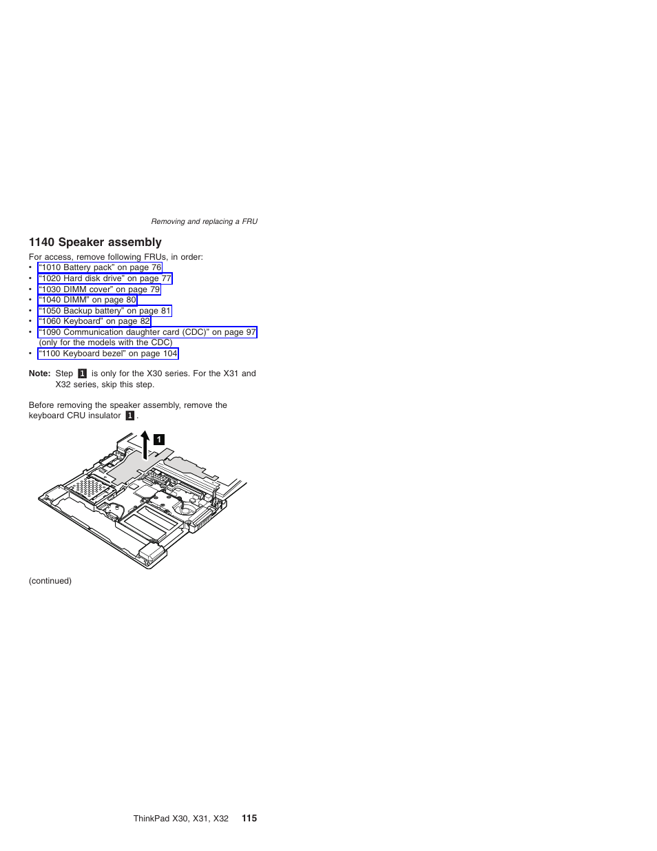 1140 speaker assembly, Speaker, Assembly | IBM X32 User Manual | Page 119 / 196