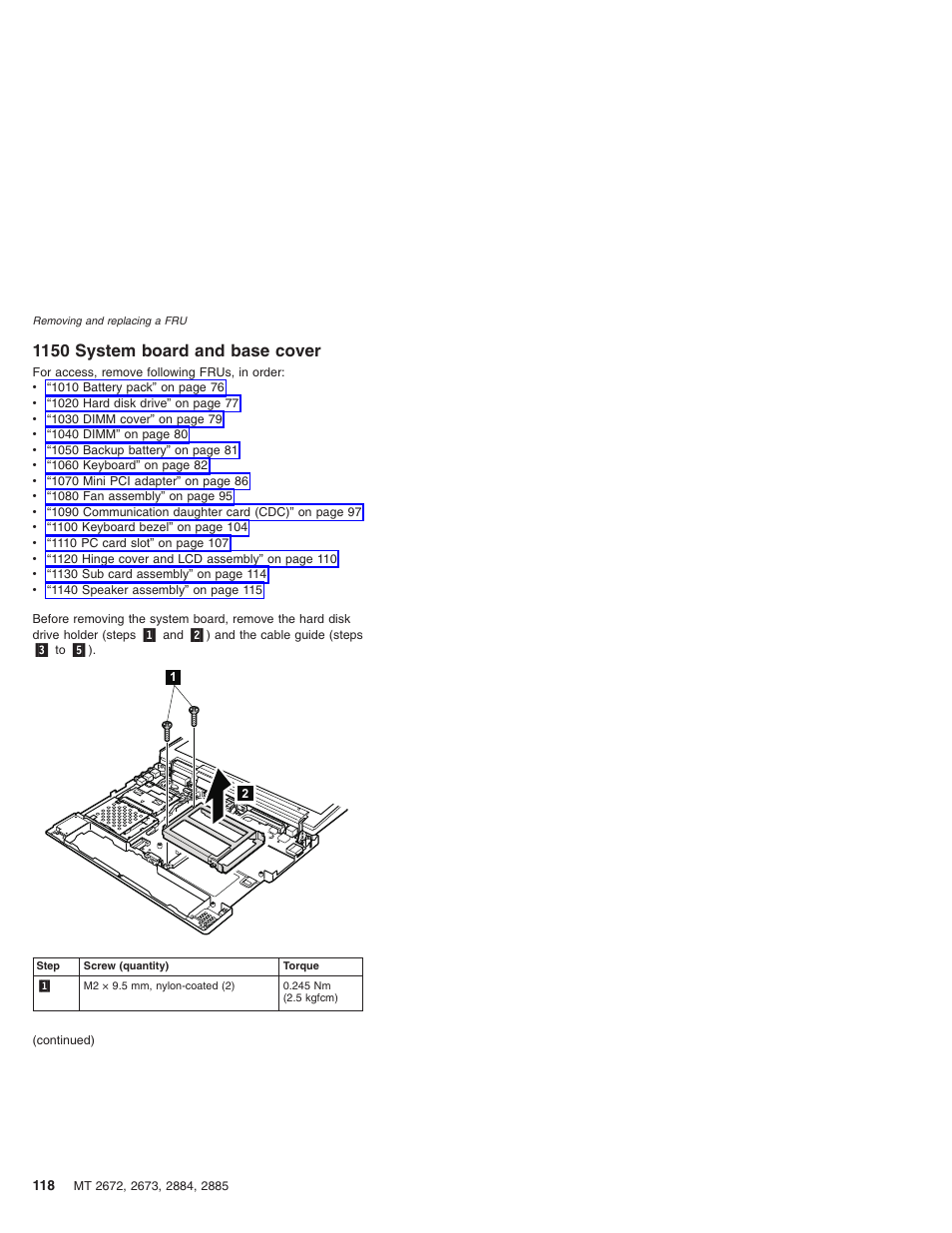 1150 system board and base cover, System, Board | Base, Cover | IBM X32 User Manual | Page 122 / 196