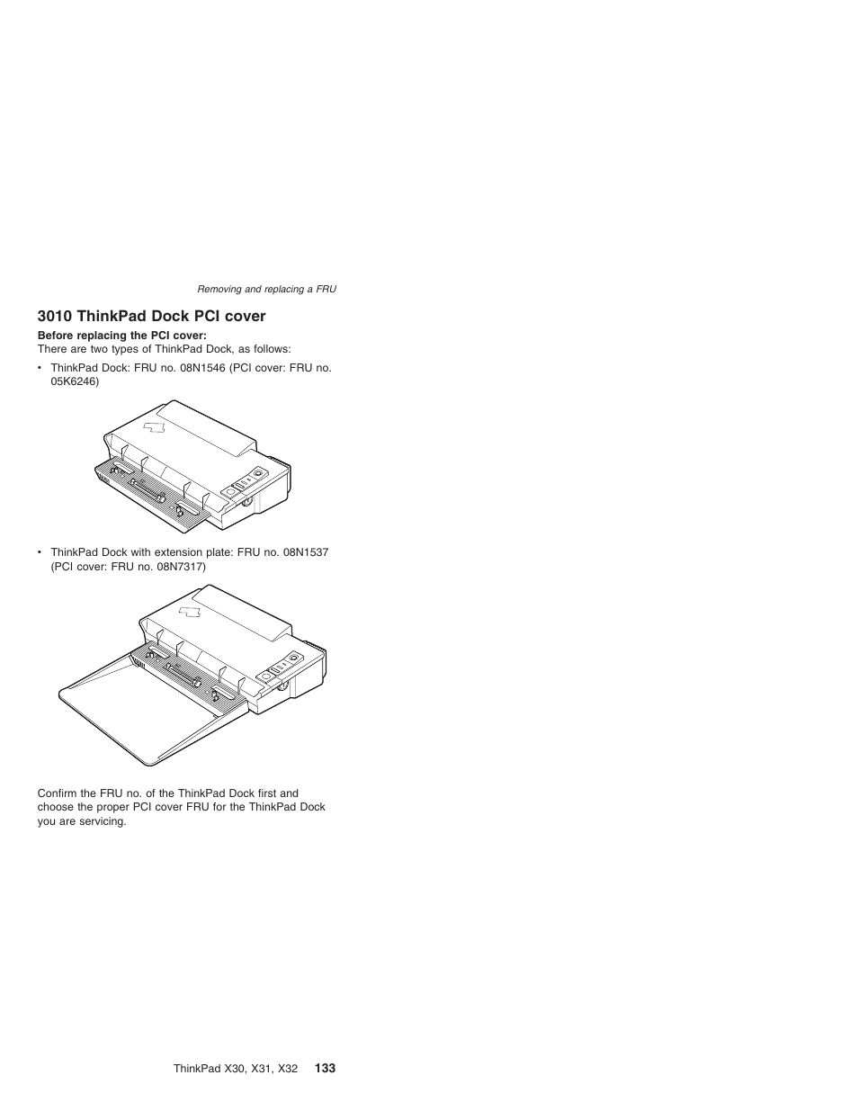3010 thinkpad dock pci cover, Thinkpad, Dock | Cover | IBM X32 User Manual | Page 137 / 196