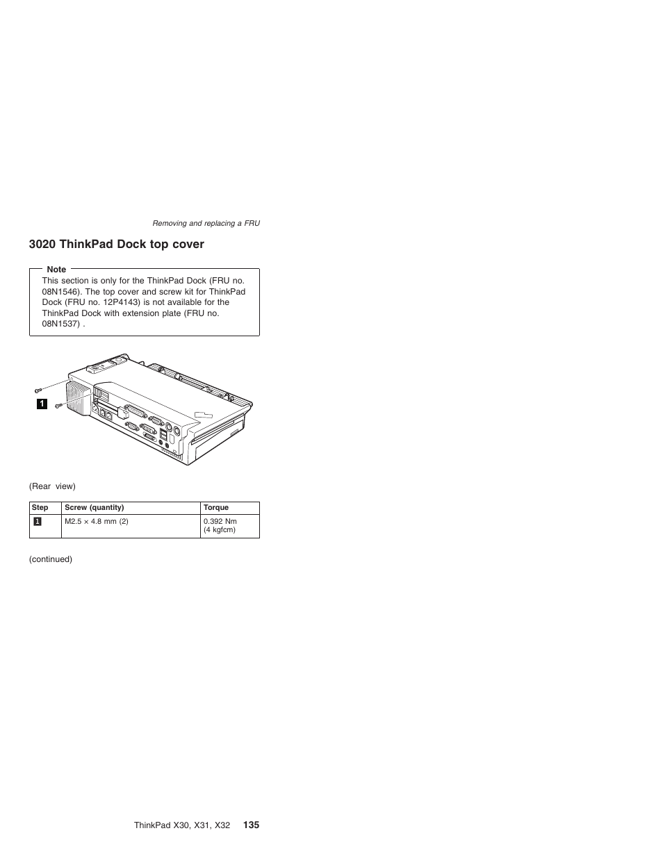 3020 thinkpad dock top cover, Thinkpad, Dock | Cover | IBM X32 User Manual | Page 139 / 196
