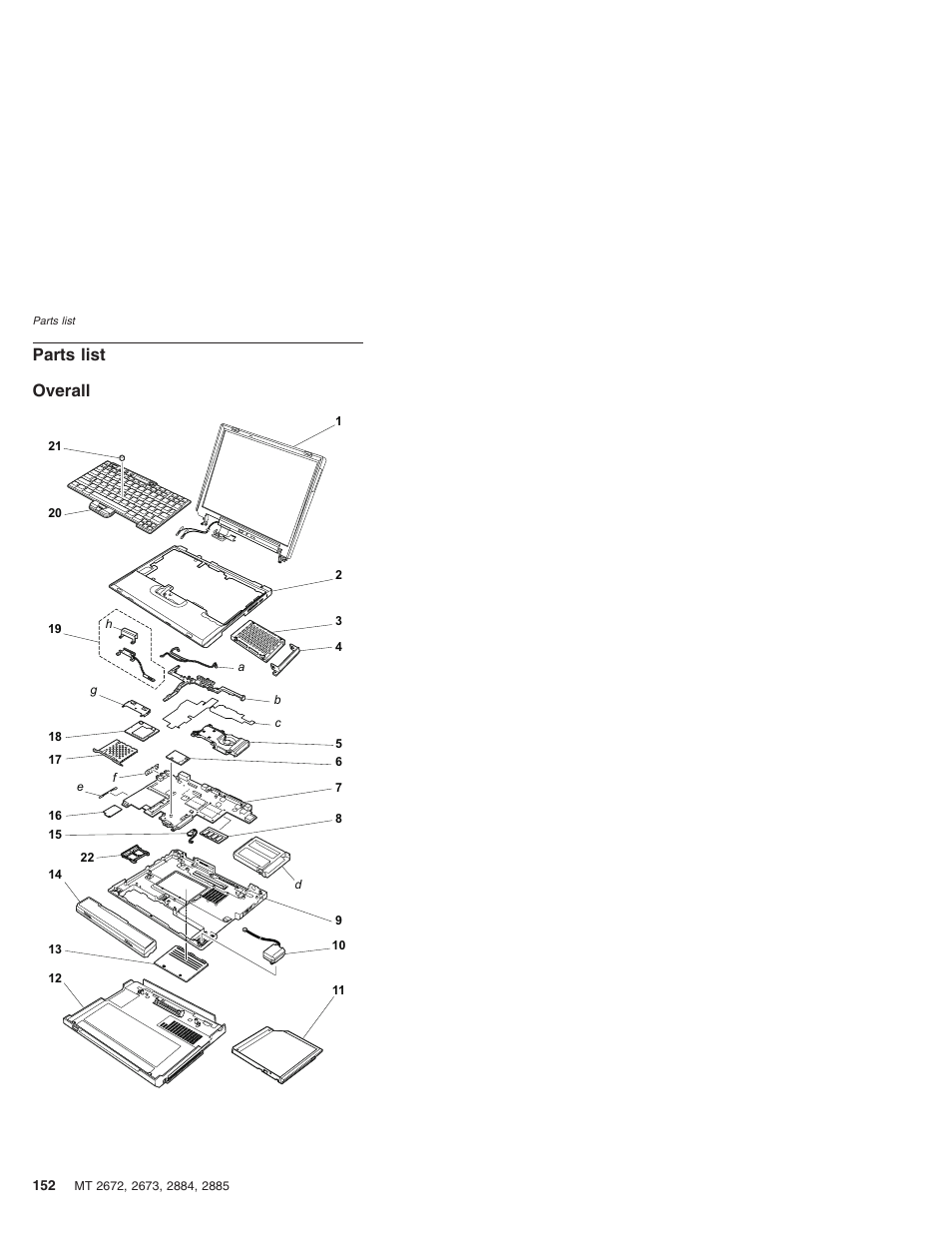 Parts list, Overall, Parts | List | IBM X32 User Manual | Page 156 / 196