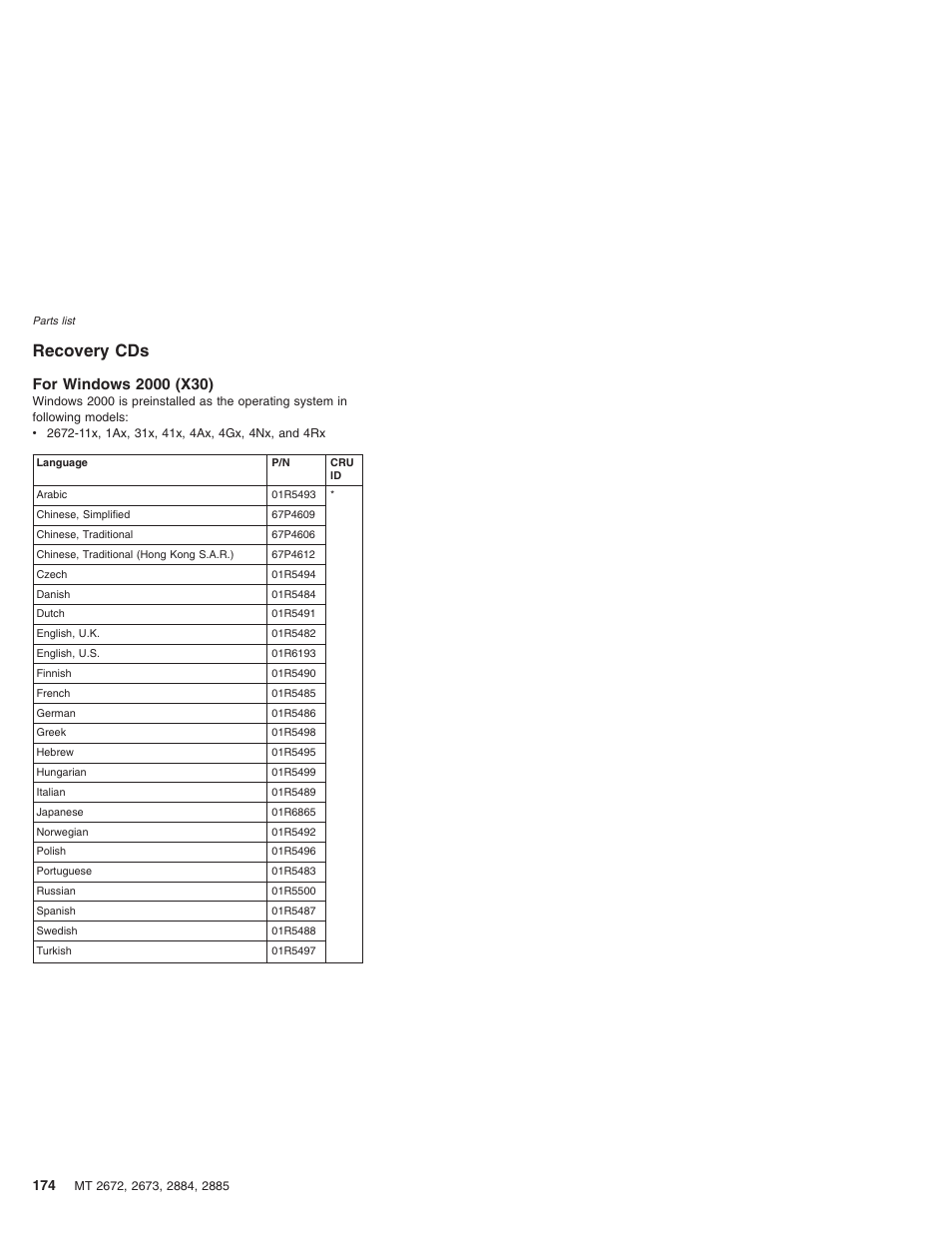 Recovery cds, For windows 2000 (x30), Recovery | Windows, X30) | IBM X32 User Manual | Page 178 / 196