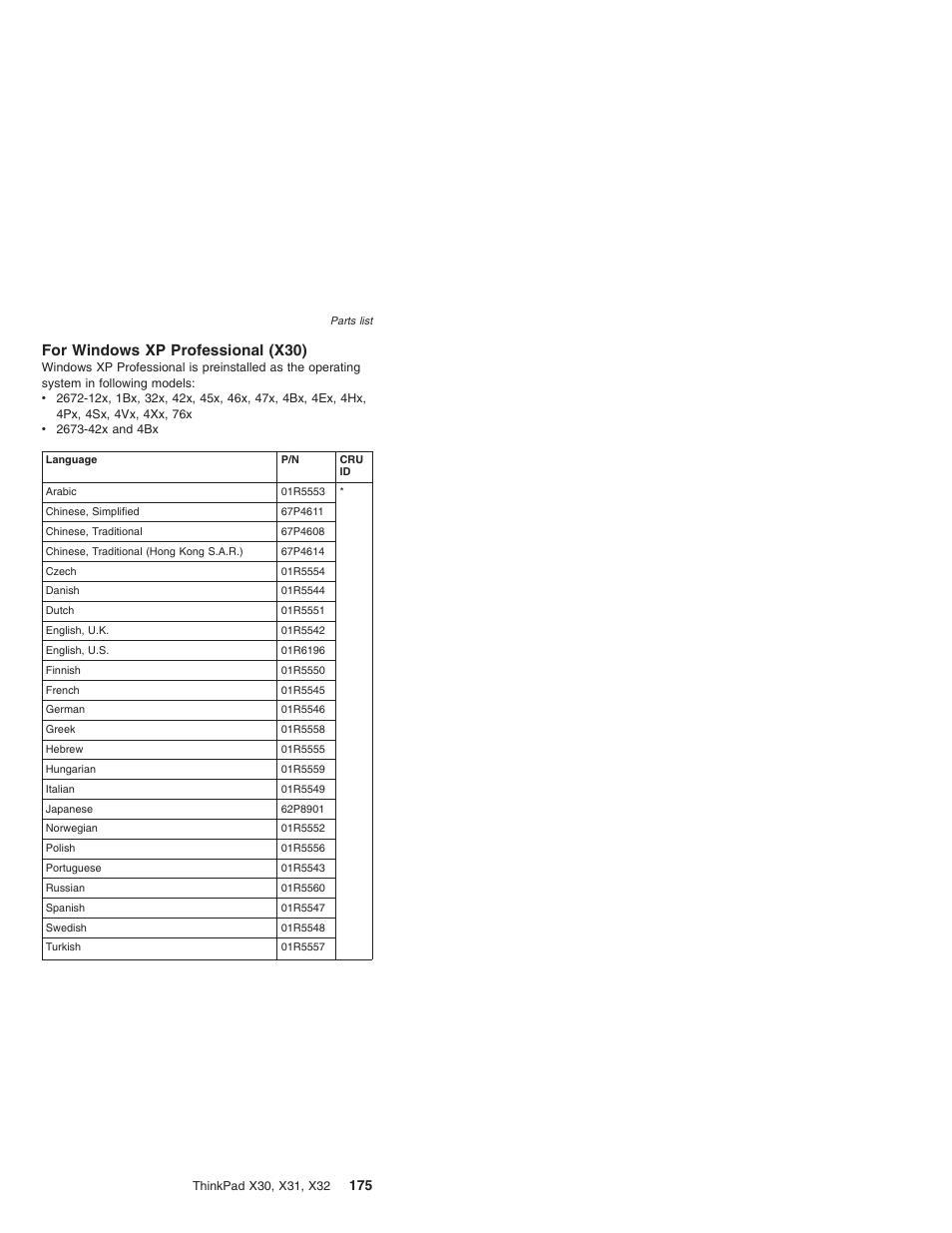 For windows xp professional (x30), Windows, Professional | X30) | IBM X32 User Manual | Page 179 / 196