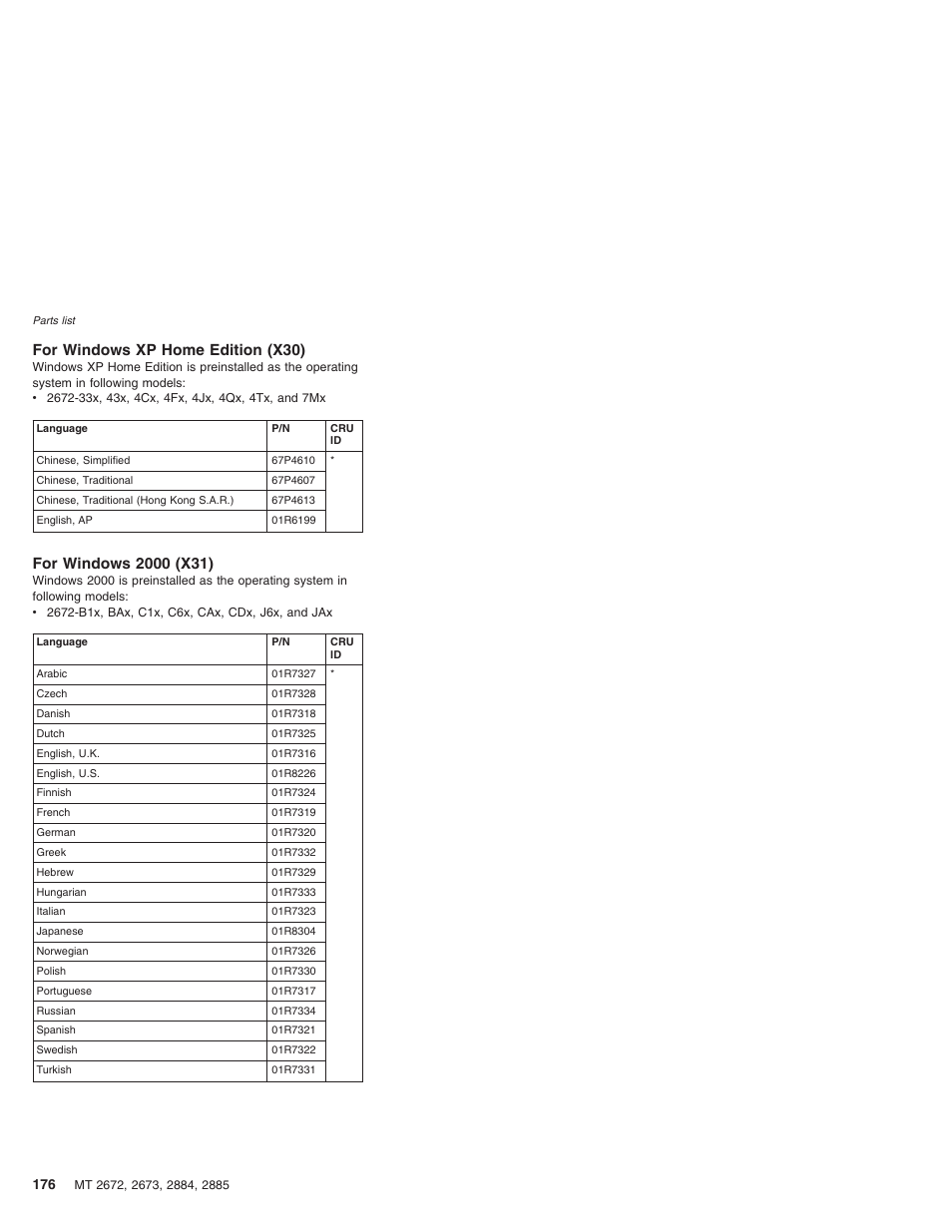 For windows xp home edition (x30), For windows 2000 (x31), Windows | Home, Edition, X30), X31) | IBM X32 User Manual | Page 180 / 196