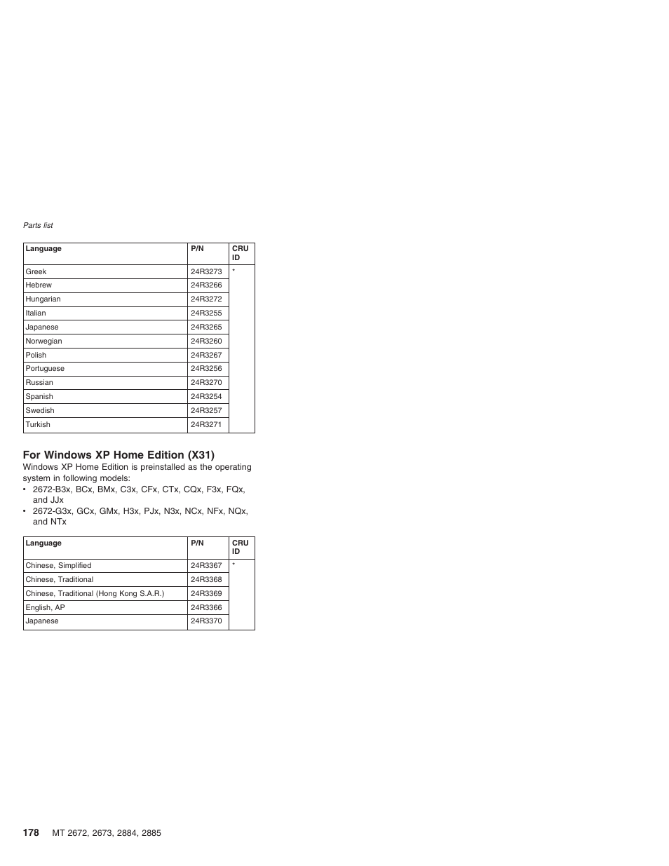 For windows xp home edition (x31), Windows, Home | Edition, X31) | IBM X32 User Manual | Page 182 / 196