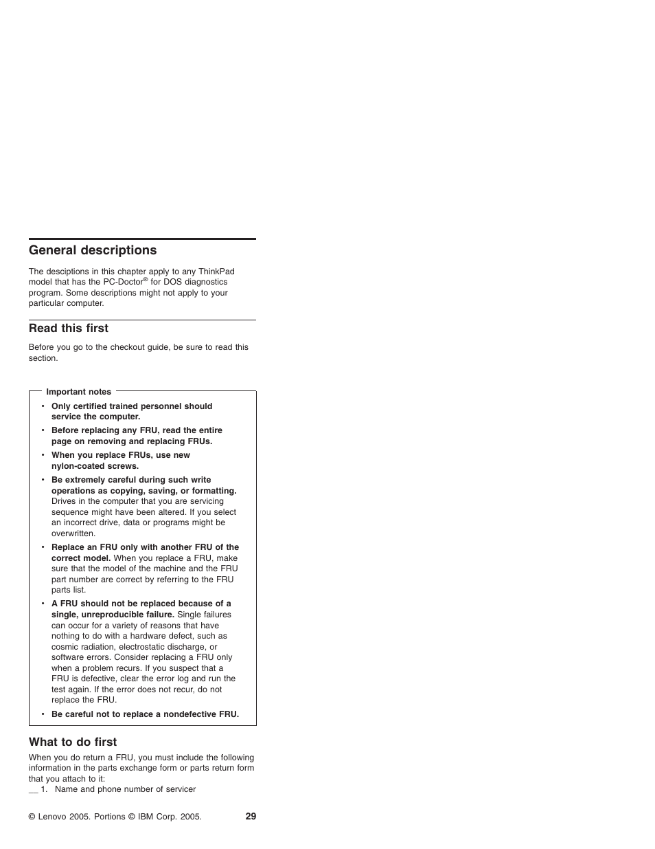 General descriptions, Read this first, What to do first | General, Descriptions, Read, This, First, What | IBM X32 User Manual | Page 33 / 196