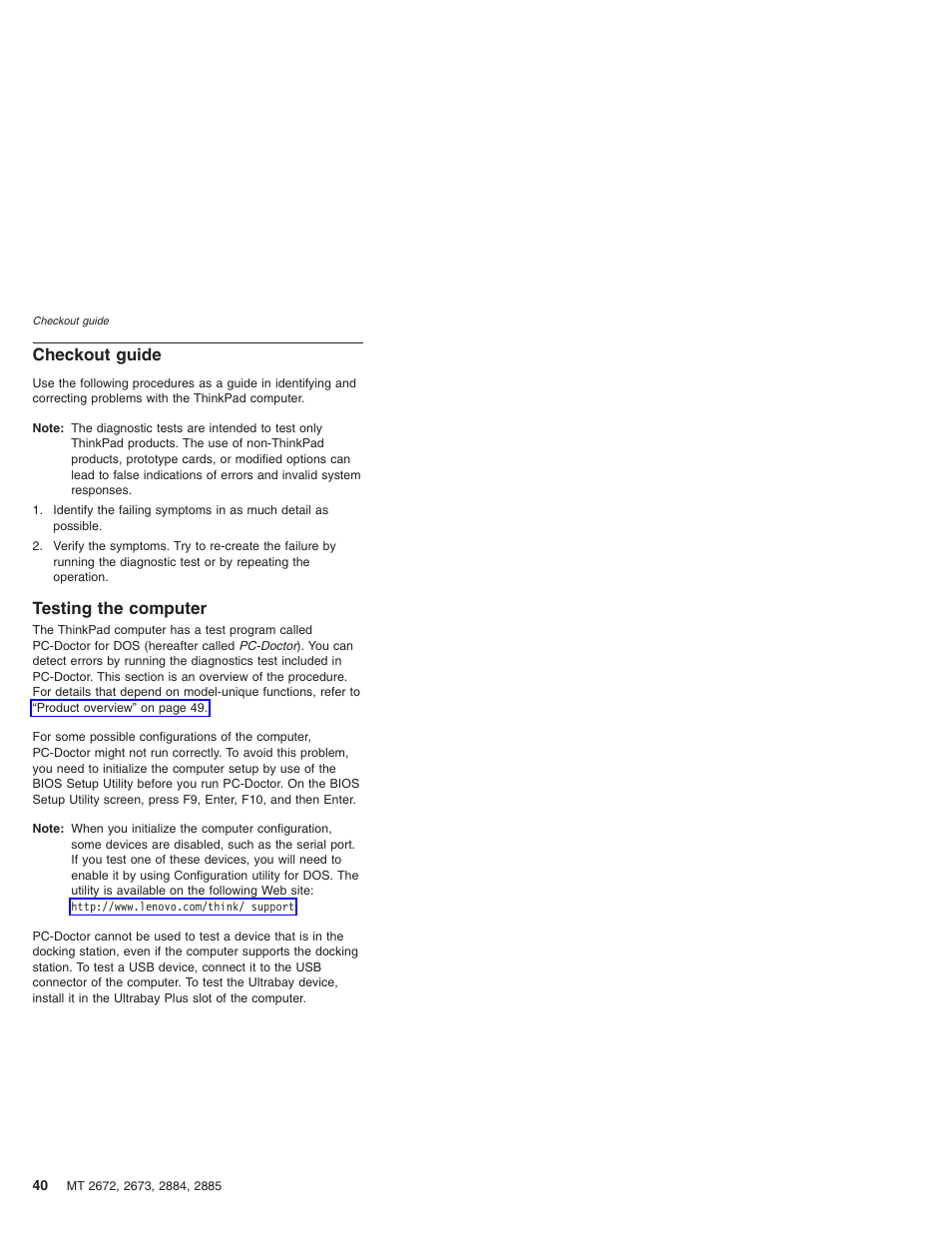 Checkout guide, Testing the computer, Checkout | Guide, Testing, Computer | IBM X32 User Manual | Page 44 / 196