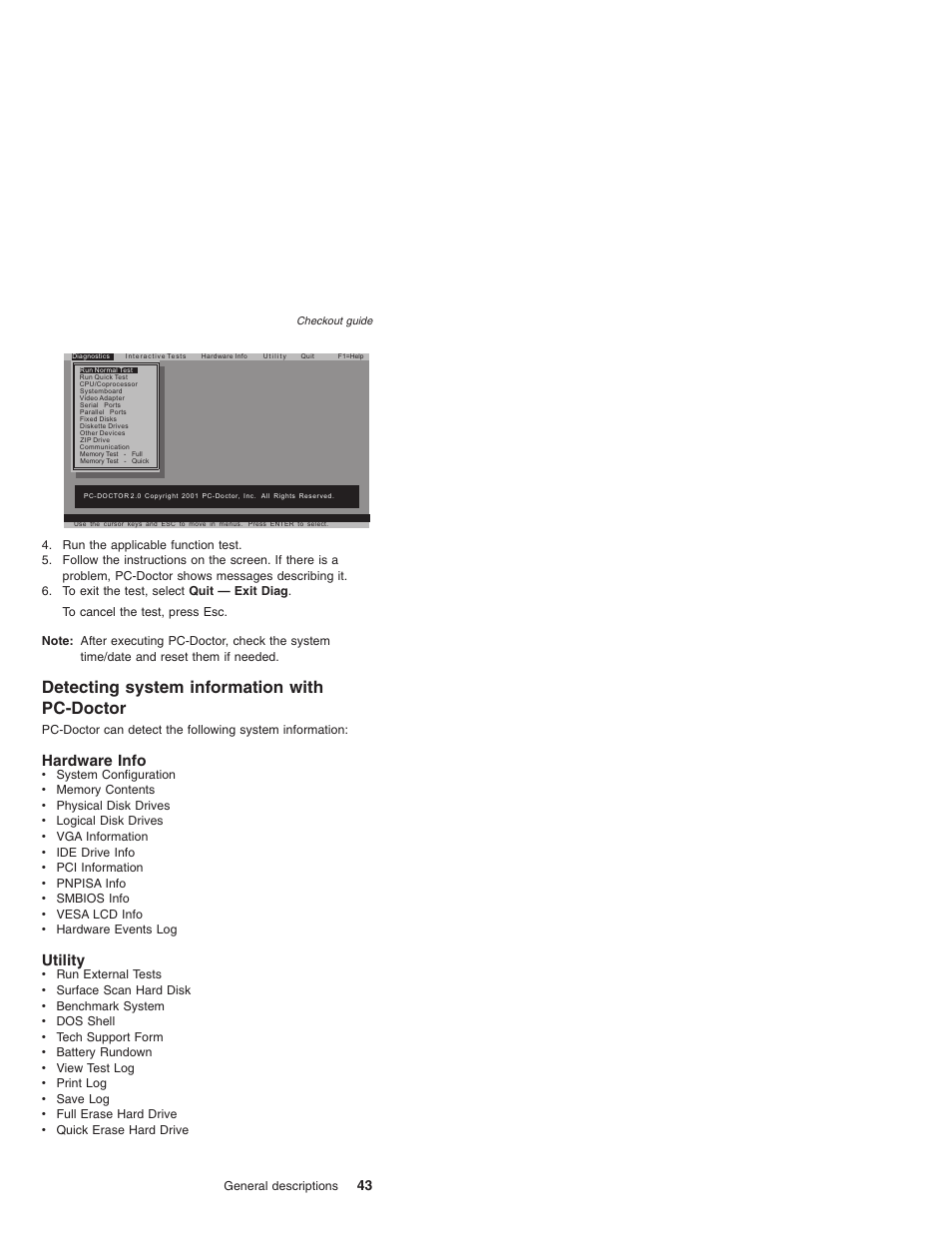 Detecting system information with pc-doctor, Hardware info, Utility | Detecting, System, Information, With, Pc-doctor | IBM X32 User Manual | Page 47 / 196