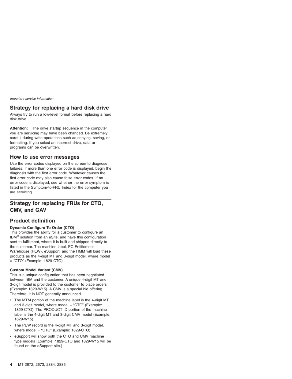 Strategy for replacing a hard disk drive, How to use error messages, Strategy for replacing frus for cto, cmv, and gav | Product definition, Strategy, Replacing, Hard, Disk, Drive, Error | IBM X32 User Manual | Page 8 / 196