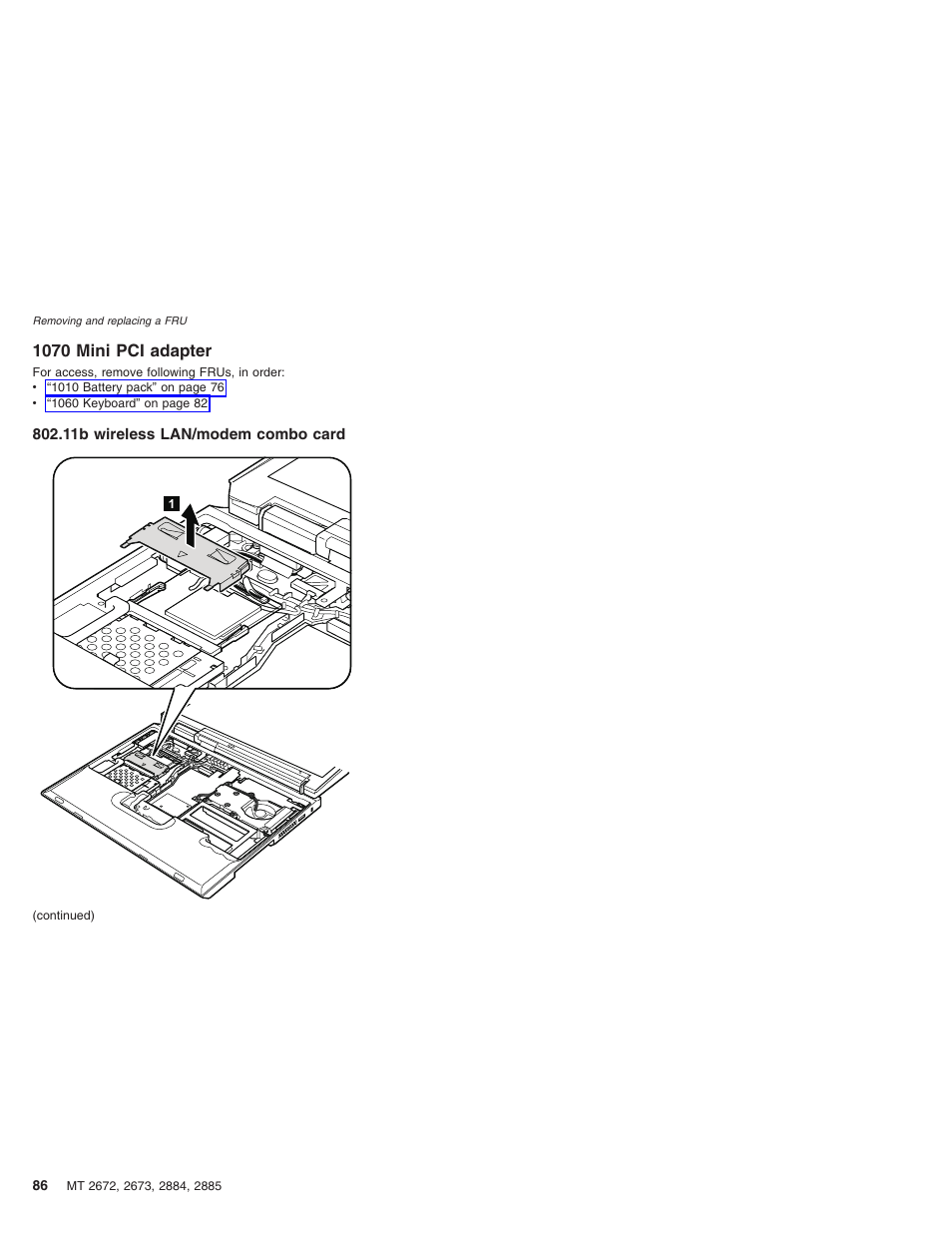 1070 mini pci adapter, 11b wireless lan/modem combo card, Mini | Adapter, Wireless, Lan/modem, Combo, Card | IBM X32 User Manual | Page 90 / 196