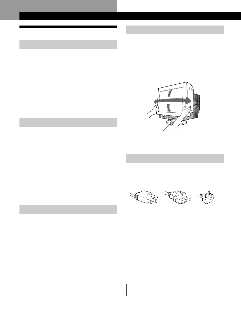 Precauciones, Procedimientos iniciales, Uso del soporte basculante giratorio | Aviso sobre la conexión de la alimentación, Instalación, Mantenimiento, Transporte | IBM P96 User Manual | Page 76 / 128