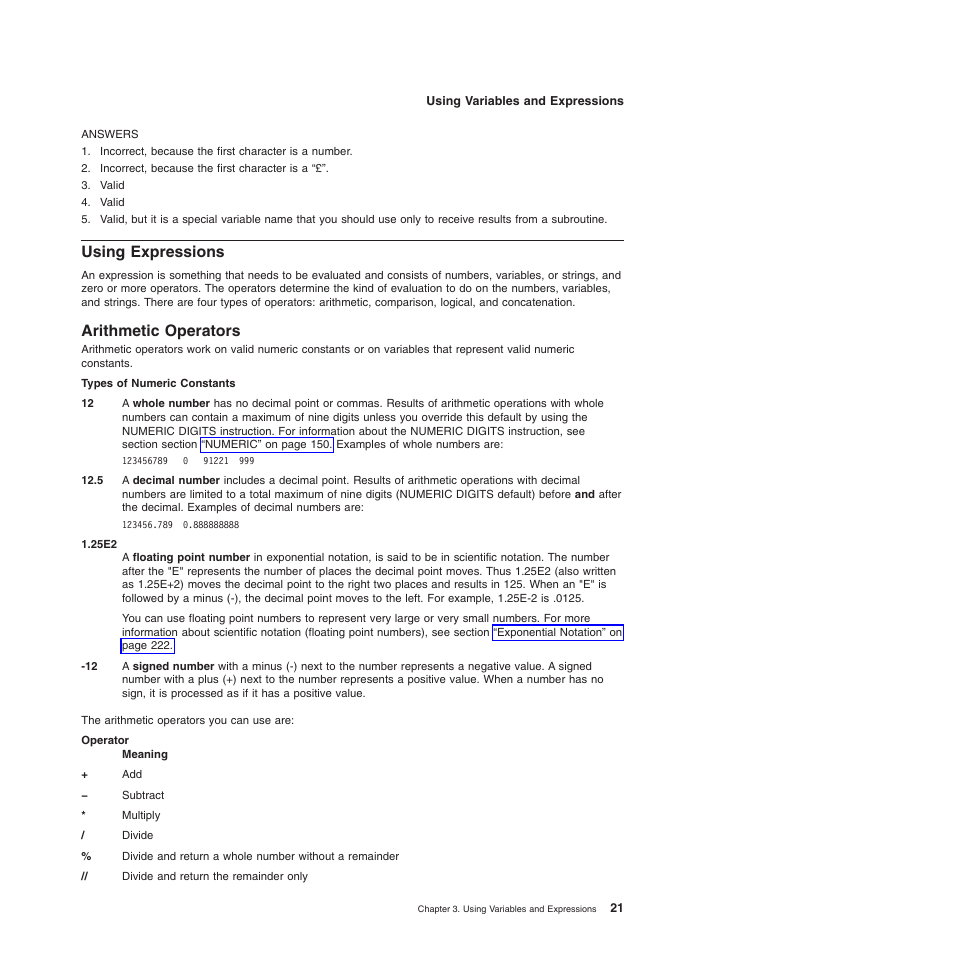 Using expressions, Arithmetic operators | IBM SC34-5764-01 User Manual | Page 43 / 481