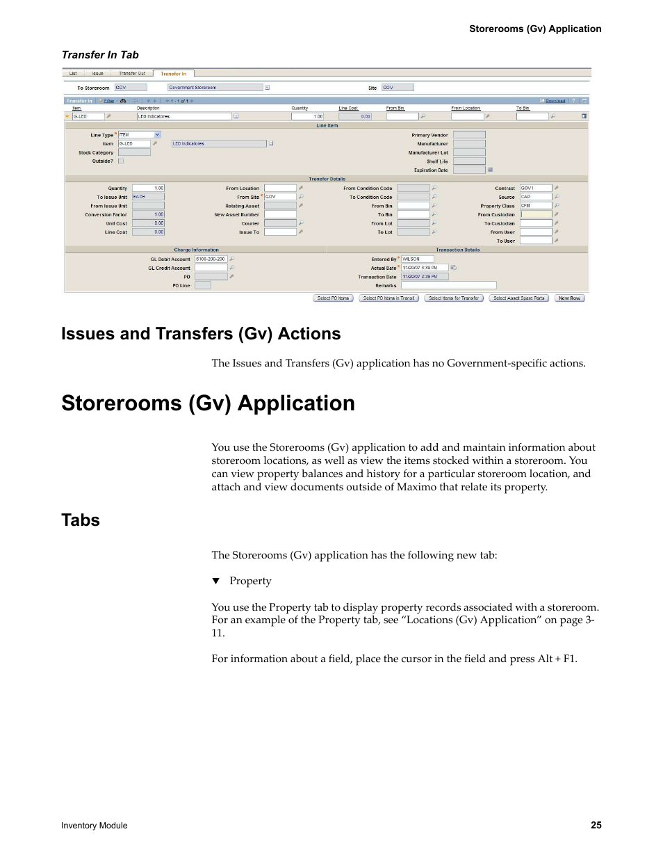 Issues and transfers (gv) actions, Storerooms (gv) application, Tabs | IBM TIVOLI SC23-8765-00 User Manual | Page 35 / 74