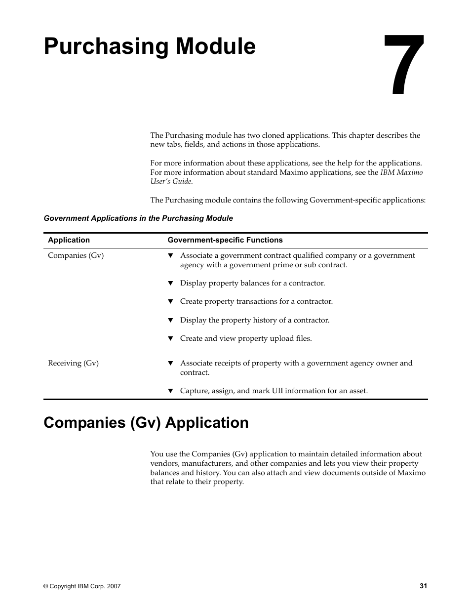 Chapter 7: purchasing module, Companies (gv) application, Purchasing module | IBM TIVOLI SC23-8765-00 User Manual | Page 41 / 74