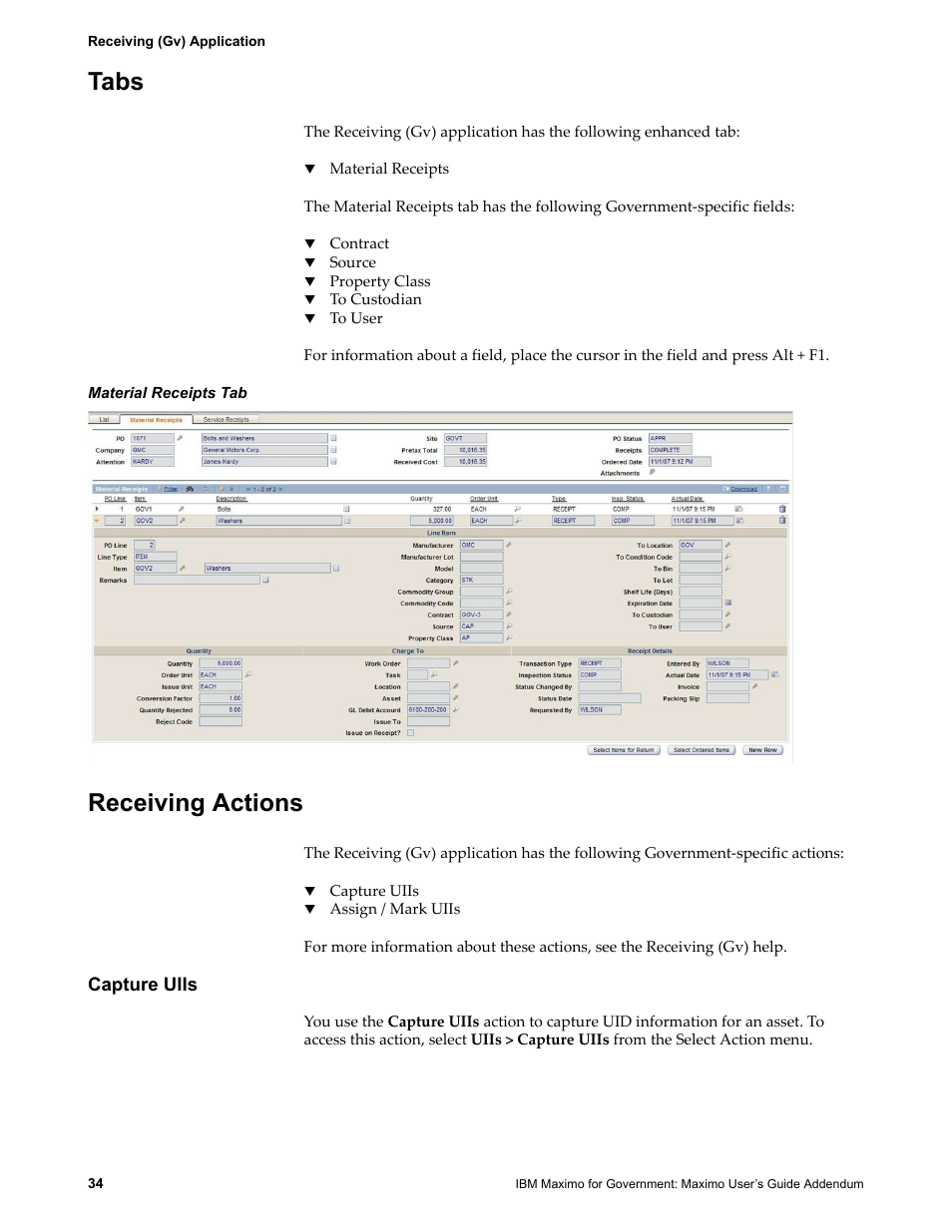 Tabs, Receiving actions, Capture uiis | Tabs receiving actions | IBM TIVOLI SC23-8765-00 User Manual | Page 44 / 74