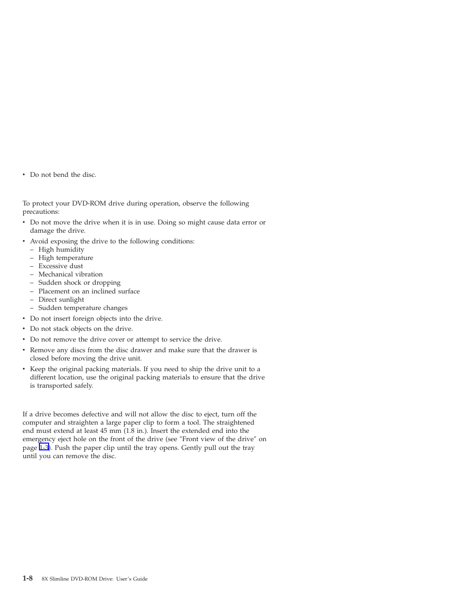 Caring for the dvd-rom drive, Manually ejecting a disc | IBM 10K3799 User Manual | Page 16 / 54