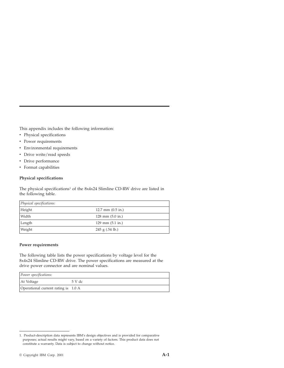 Appendix a. product specifications | IBM 10K3799 User Manual | Page 21 / 54