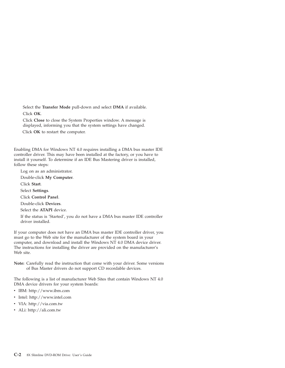 Enabling dma for windows nt 4.0 | IBM 10K3799 User Manual | Page 32 / 54