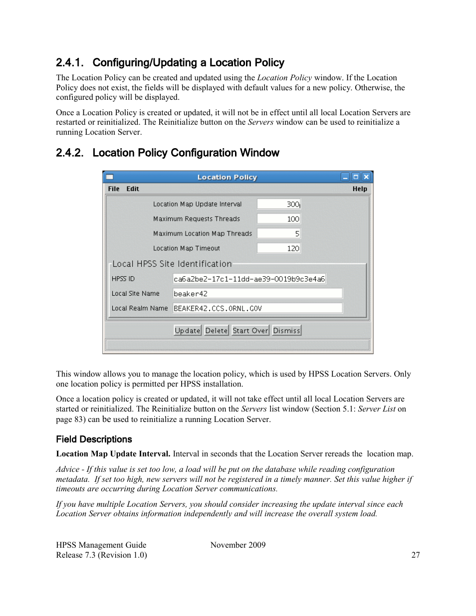 Configuring/updating a location policy, Location policy configuration window | IBM RELEASE 7.3 User Manual | Page 27 / 388