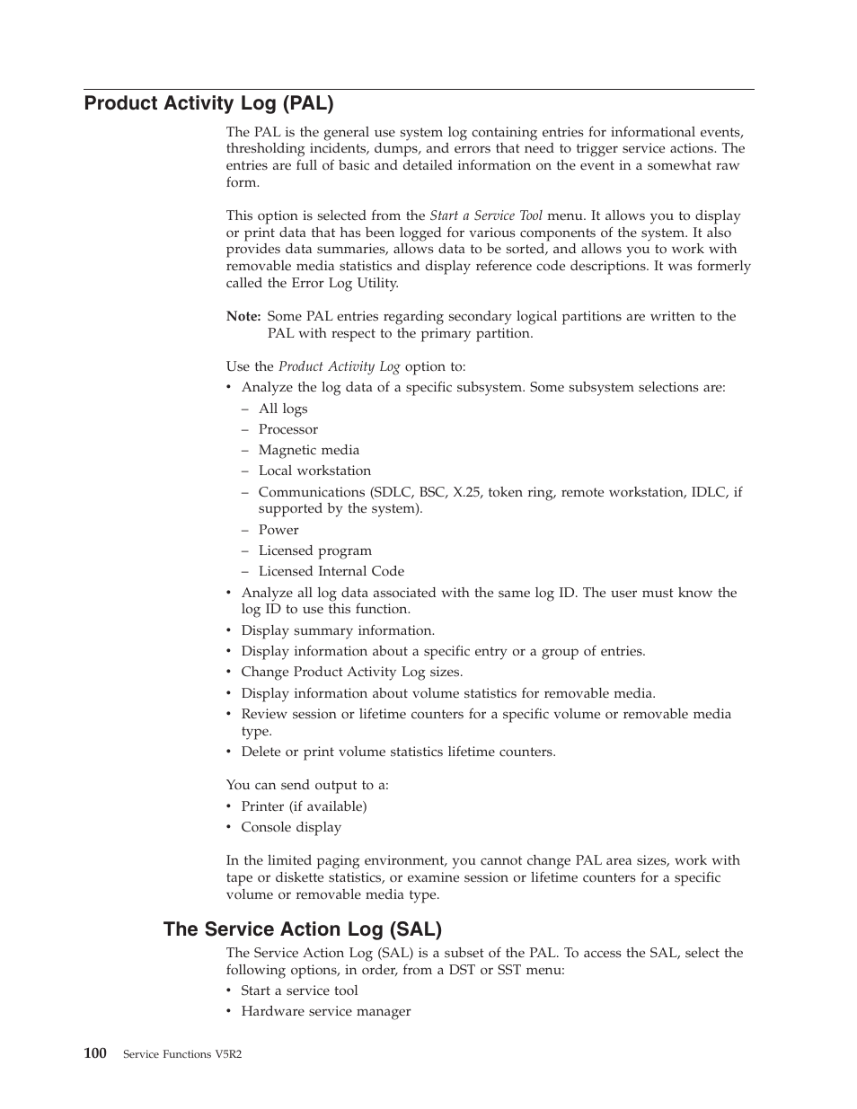 Product activity log (pal), The service action log (sal) | IBM VERSION 5 SY44-5902-05 User Manual | Page 114 / 358