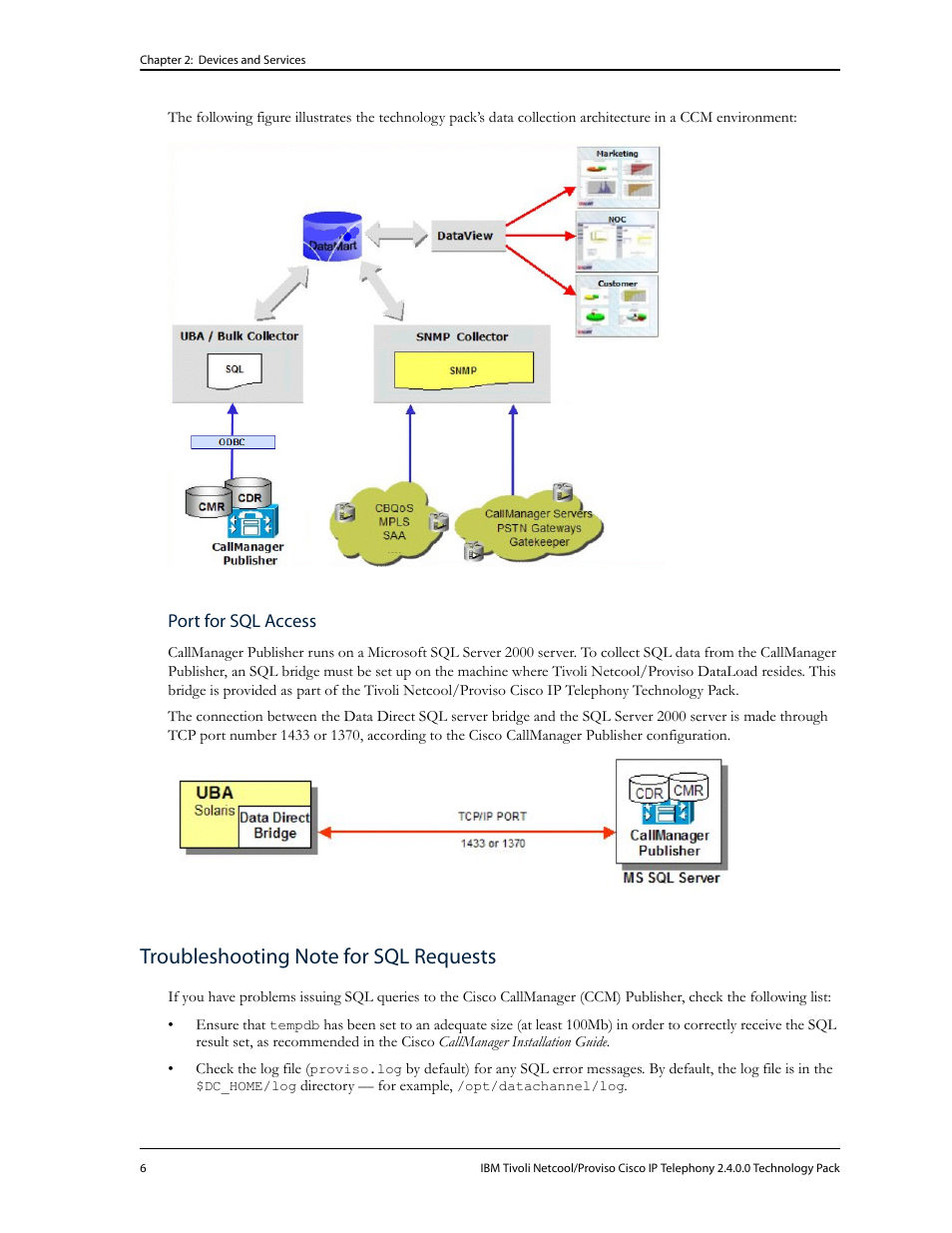 Port for sql access, Troubleshooting note for sql requests | IBM CISCO R2E2 User Manual | Page 10 / 110