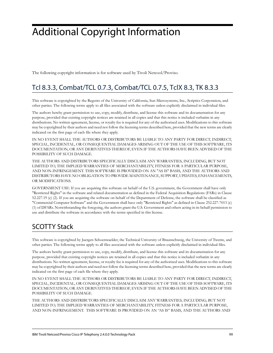 Additional copyright information, Scotty stack | IBM CISCO R2E2 User Manual | Page 103 / 110