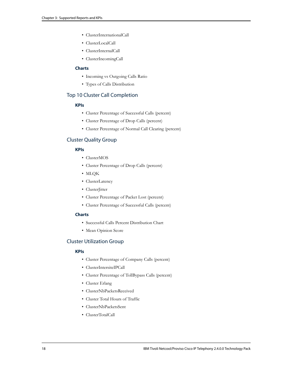 Top 10 cluster call completion, Cluster quality group, Cluster utilization group | IBM CISCO R2E2 User Manual | Page 22 / 110