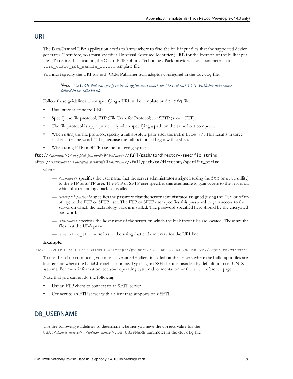 Db_username, Uri db_username | IBM CISCO R2E2 User Manual | Page 95 / 110