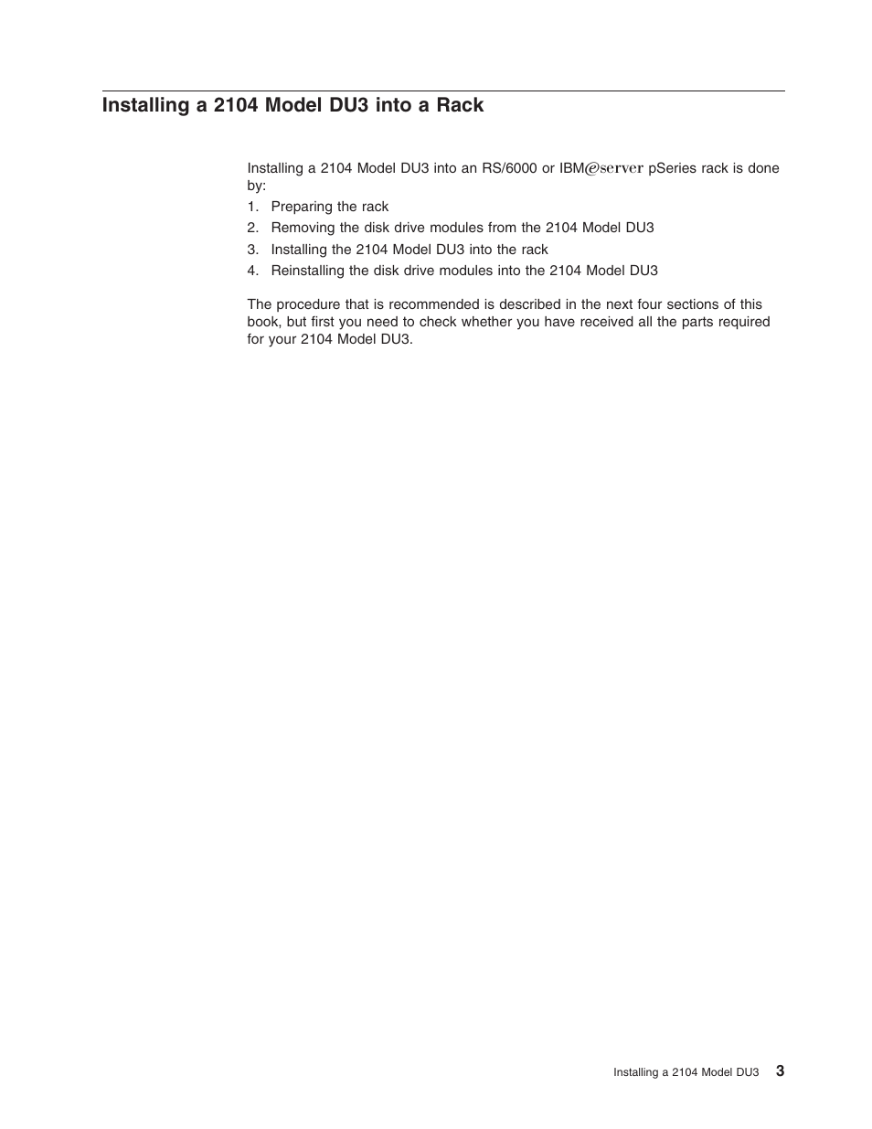 Installing a 2104 model du3 into a rack | IBM 2104 Model DU3 User Manual | Page 19 / 114