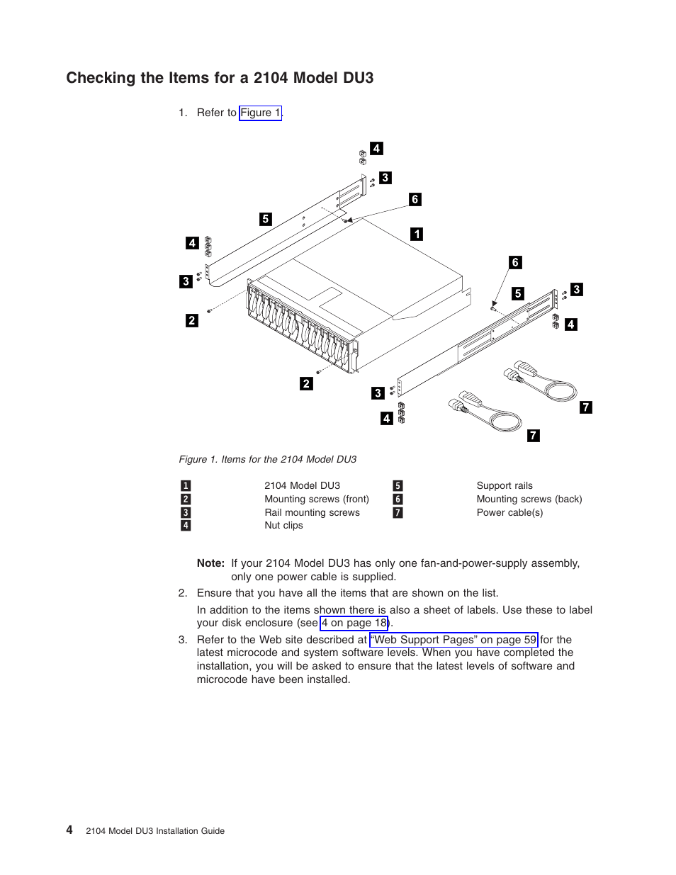 Checking the items for a 2104 model du3 | IBM 2104 Model DU3 User Manual | Page 20 / 114