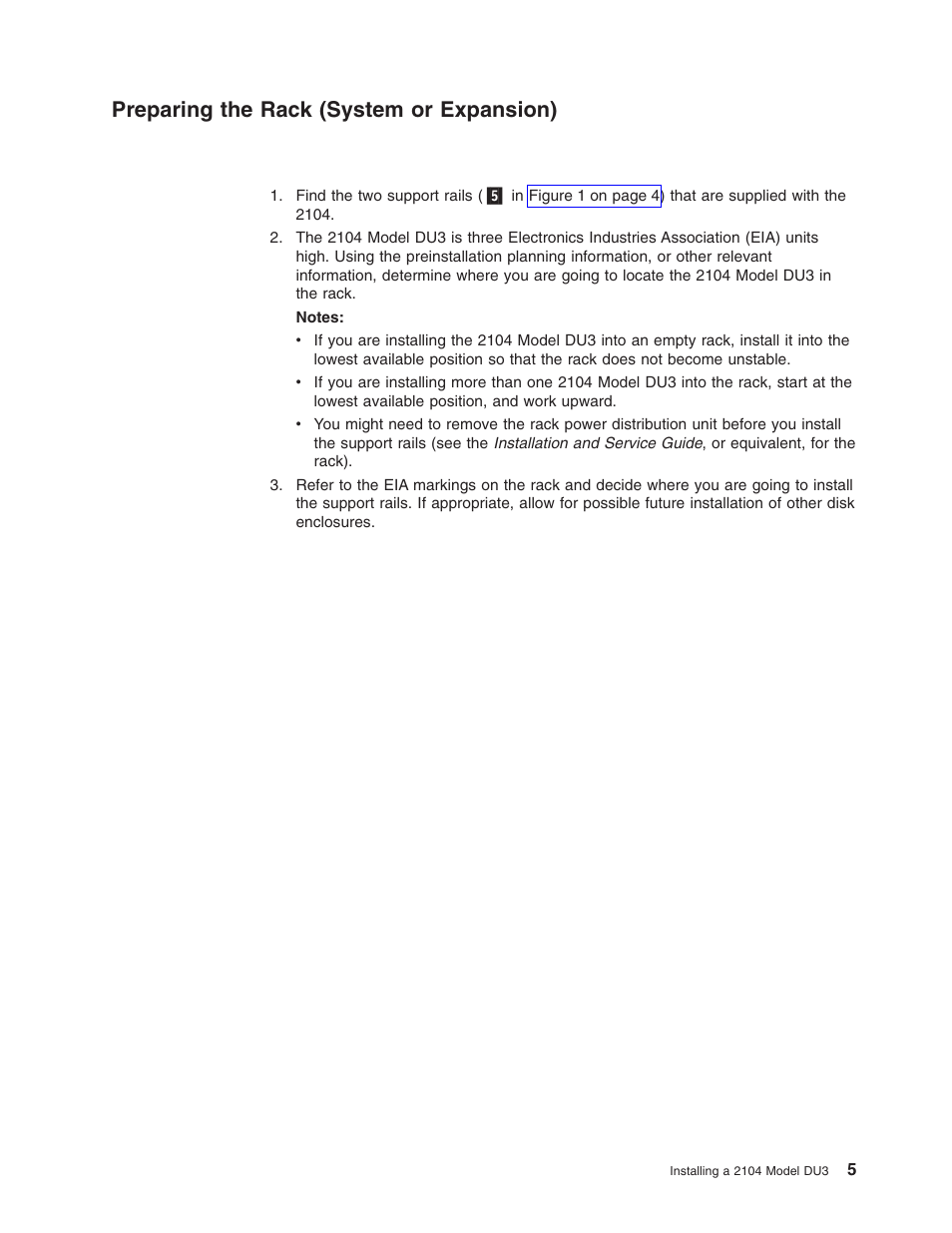 Preparing the rack (system or expansion) | IBM 2104 Model DU3 User Manual | Page 21 / 114