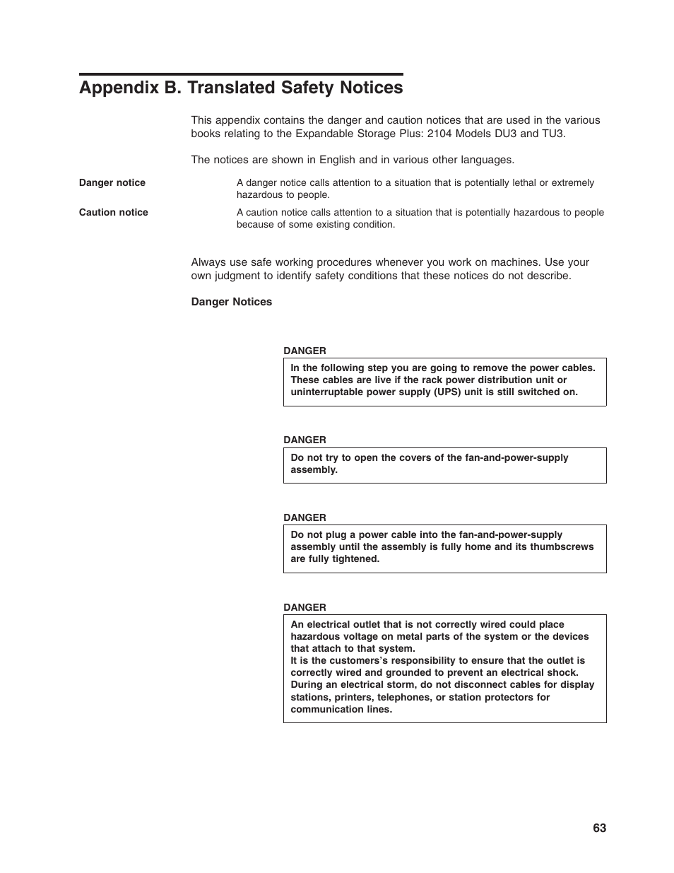 Appendix b. translated safety notices | IBM 2104 Model DU3 User Manual | Page 79 / 114