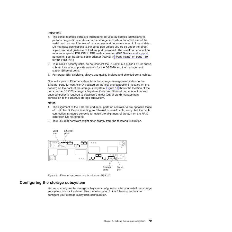 Configuring the storage subsystem, Ethernet and serial port locations on ds5020 | IBM System Storage Subsystem DS5020 User Manual | Page 109 / 250