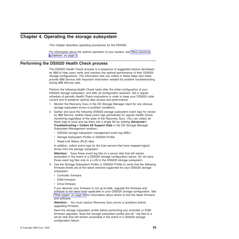 Chapter 4. operating the storage subsystem, Performing the ds5020 health check process | IBM System Storage Subsystem DS5020 User Manual | Page 123 / 250