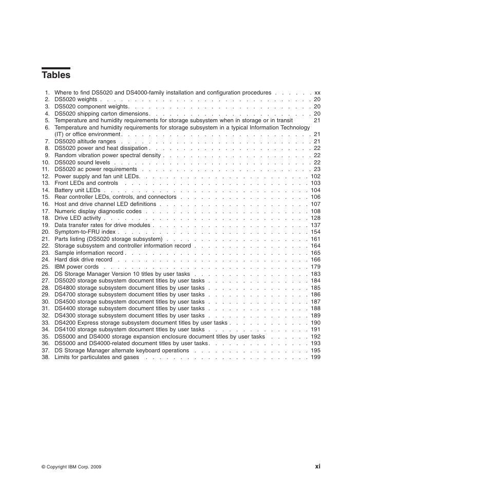 Tables | IBM System Storage Subsystem DS5020 User Manual | Page 13 / 250