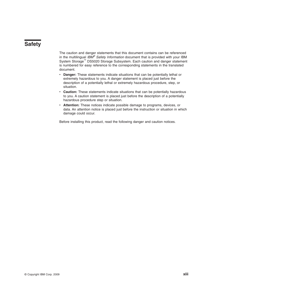 Safety | IBM System Storage Subsystem DS5020 User Manual | Page 15 / 250