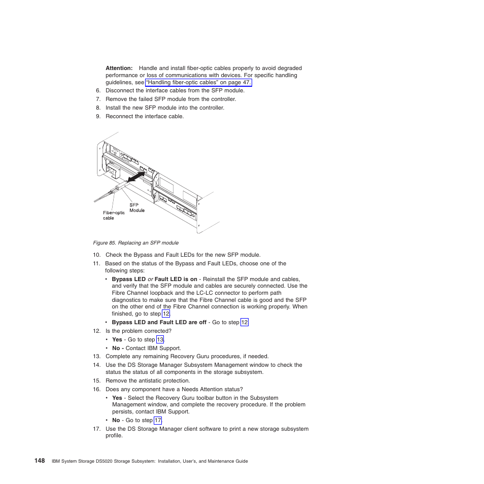 Replacing an sfp module | IBM System Storage Subsystem DS5020 User Manual | Page 178 / 250