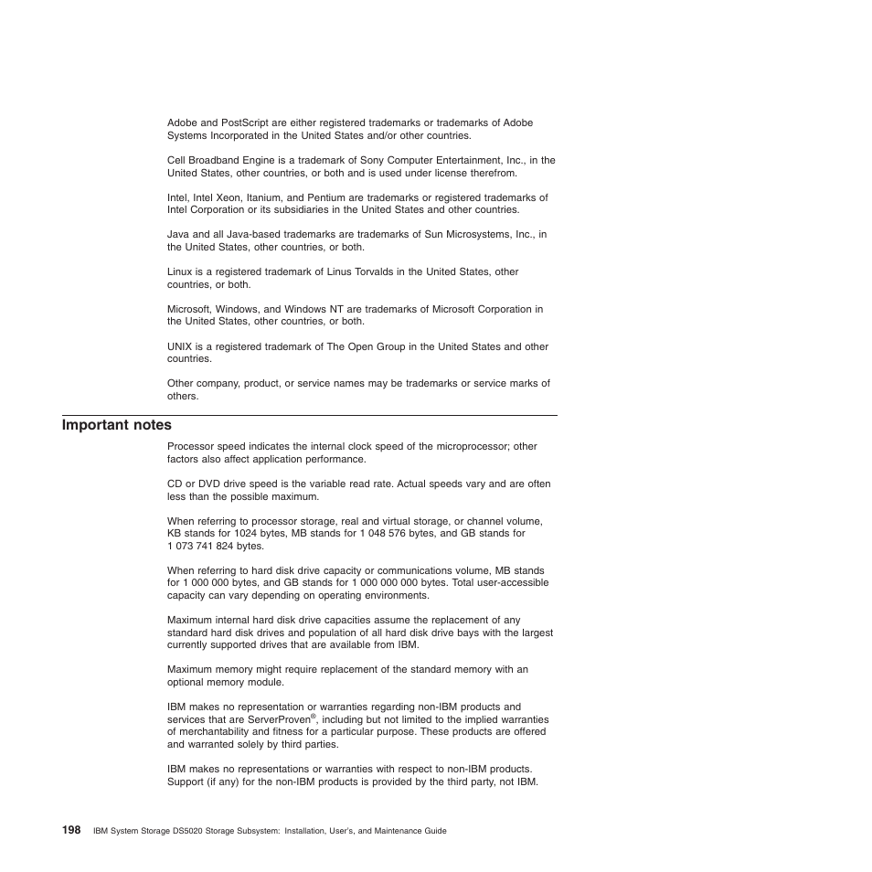 Important notes | IBM System Storage Subsystem DS5020 User Manual | Page 228 / 250