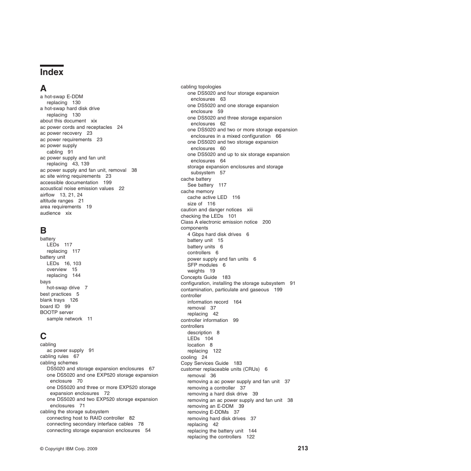 Index, Index a | IBM System Storage Subsystem DS5020 User Manual | Page 243 / 250