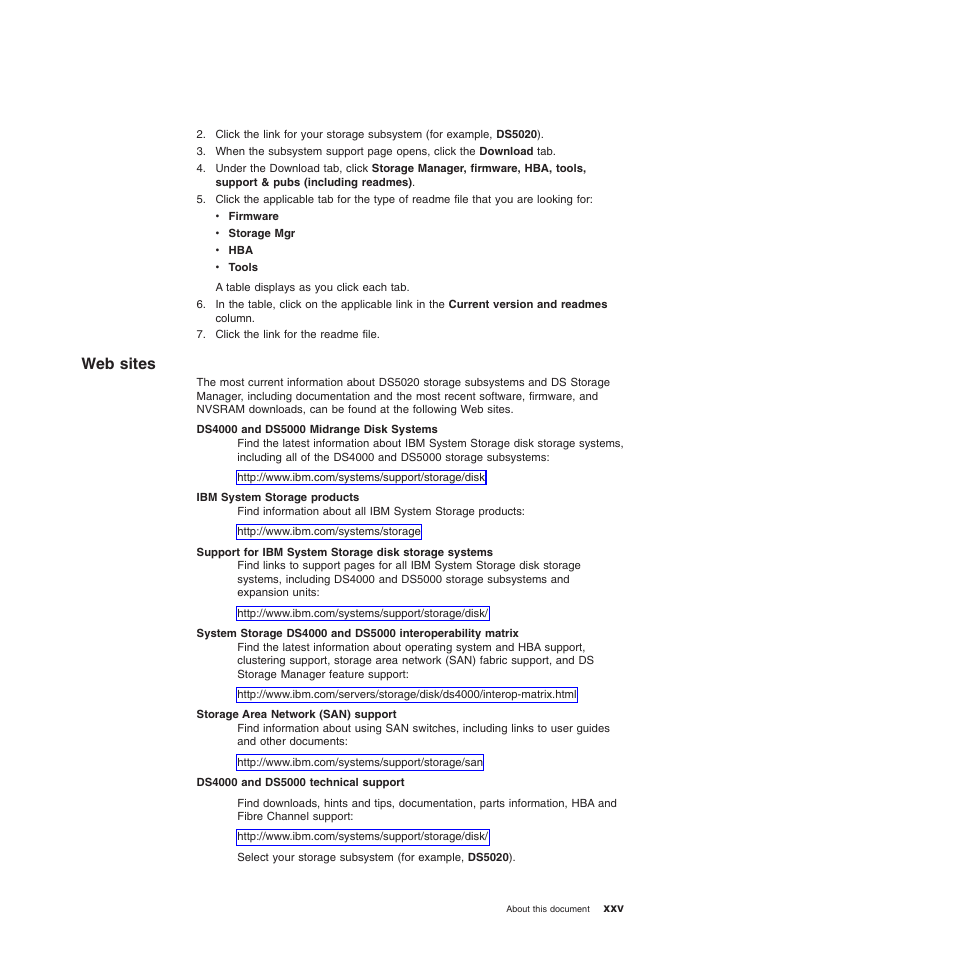 Web sites | IBM System Storage Subsystem DS5020 User Manual | Page 27 / 250