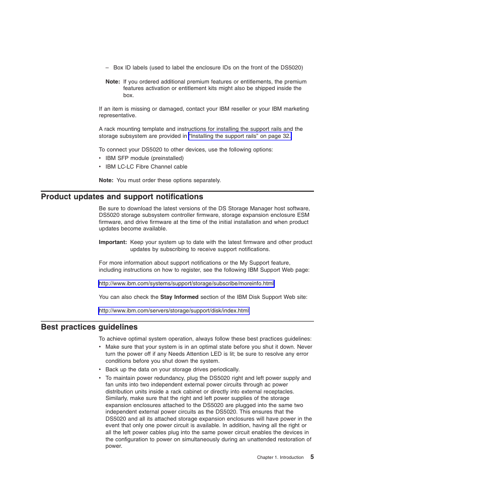 Product updates and support notifications, Best practices guidelines | IBM System Storage Subsystem DS5020 User Manual | Page 35 / 250