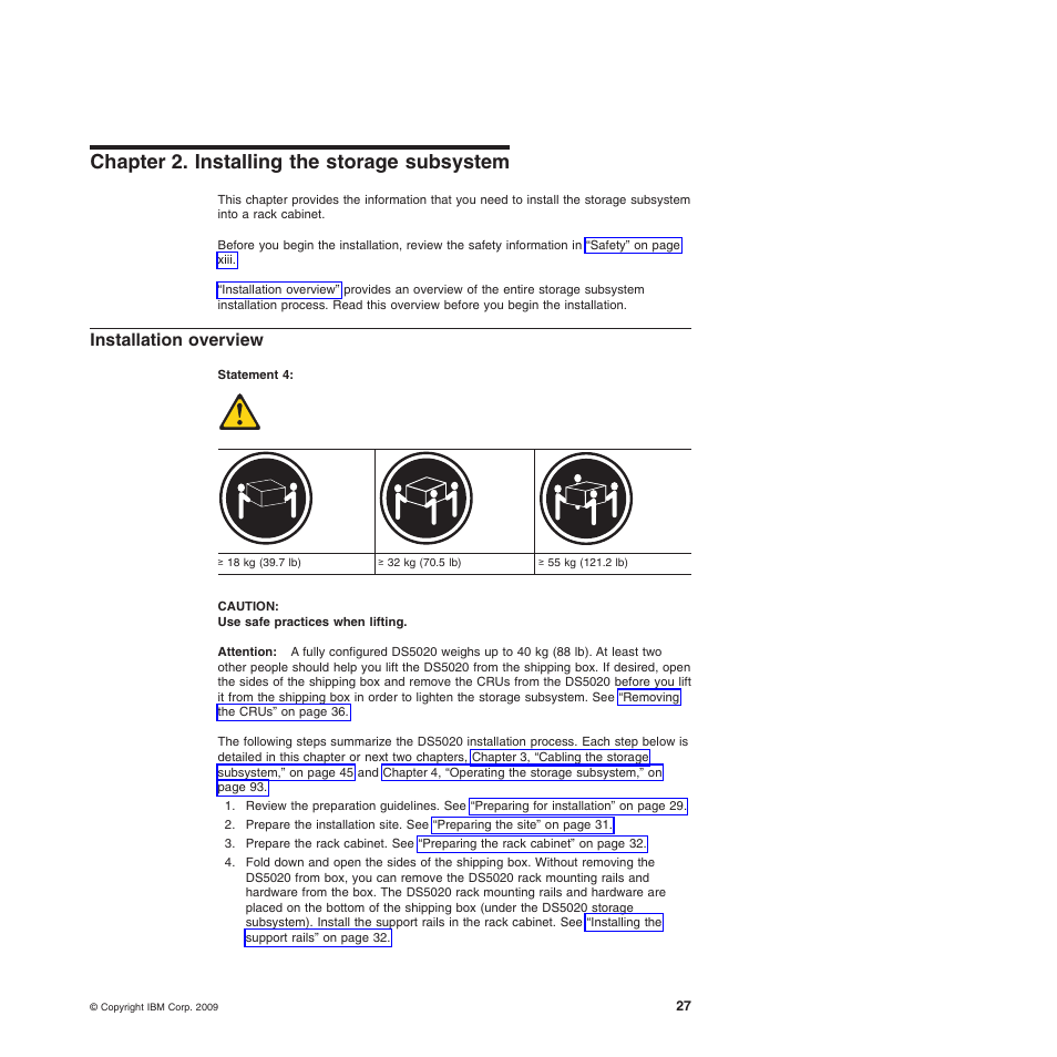 Chapter 2. installing the storage subsystem, Installation overview | IBM System Storage Subsystem DS5020 User Manual | Page 57 / 250