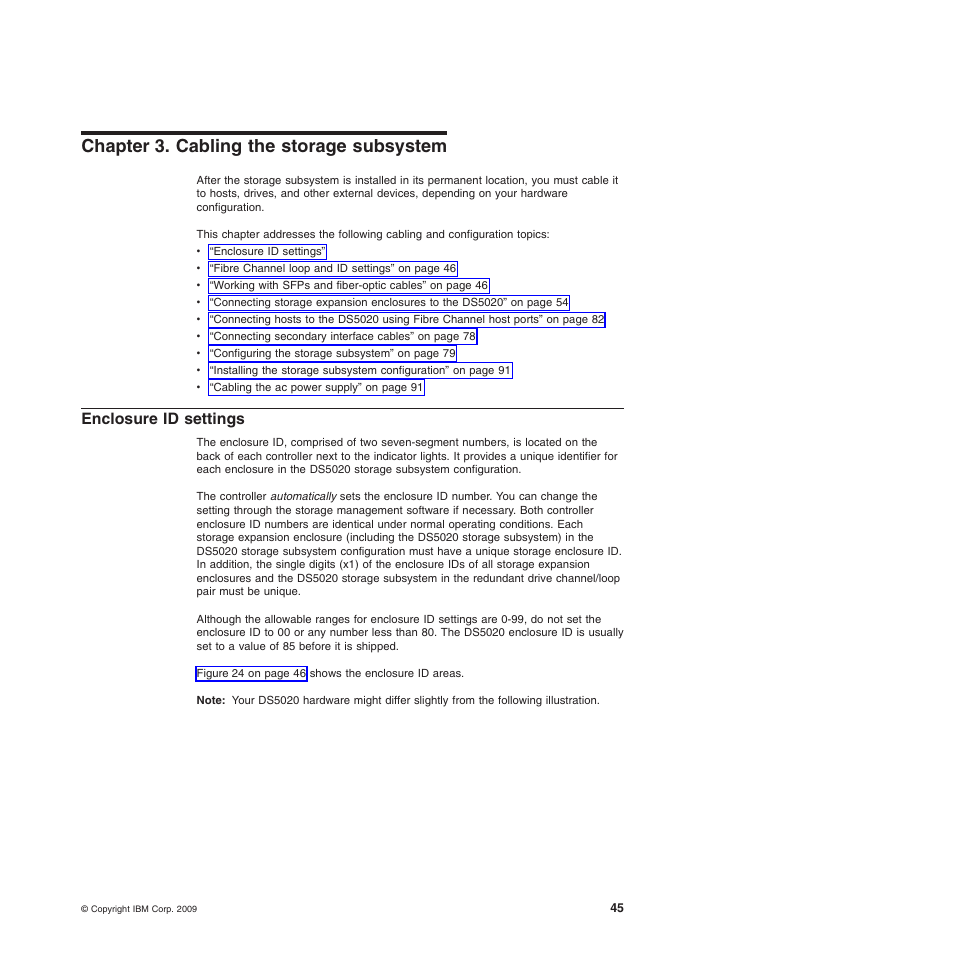 Chapter 3. cabling the storage subsystem, Enclosure id settings | IBM System Storage Subsystem DS5020 User Manual | Page 75 / 250